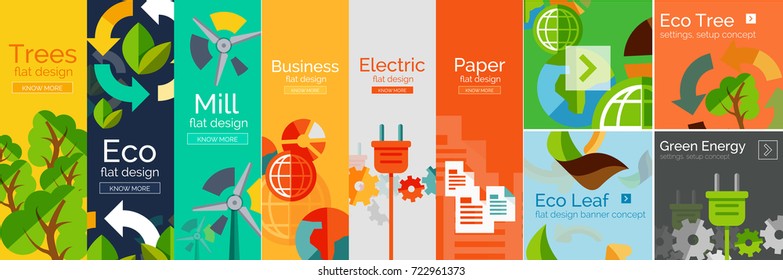 Concepto de ecología de pancartas planas. Ilustración del vector
