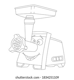 Flat banner electric grinder with smiling face, vector illustration. Concept of cheerful living household appliances for the home