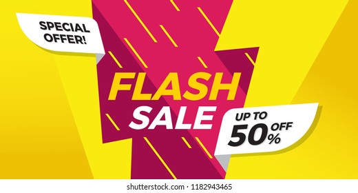 Flat Banner Flash Sale Discount, Flash Sale Banner, Promotion Ribbon