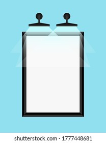 Flat banner frame. Frame with light on blue background. Vector illustration