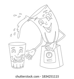 Flacher Bannersafer mit Gesicht und extra Schüssel, Skizze. Konzept der gängigen Haushaltsgeräte. Juicer Elternteil und Schüssel, Kind, Vektorgrafik