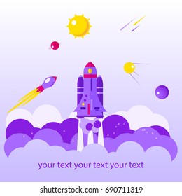 Flat banner on space theme on light background. Vector illustration