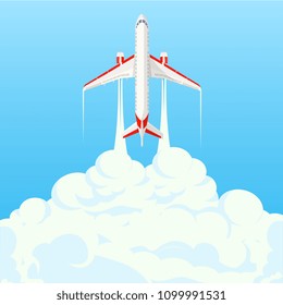 Flat banner on the theme of travel by airplane, vacation, adventure. Private airlines, transportation. A flying plane