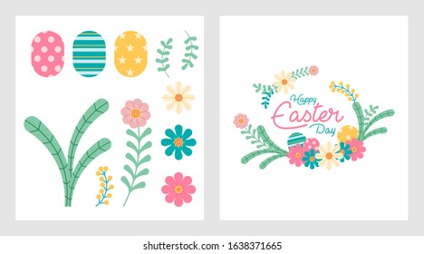 Flat banner pack of easter day vector illustration