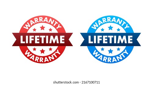 Flat banner with red lifetime warranty. Flat vector illustration character
