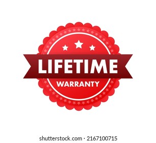 Flat banner with red lifetime warranty. Flat vector illustration character