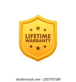 Flat banner with red lifetime warranty. Flat vector illustration character