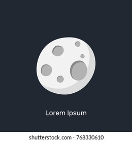 Flat banner with text, space moon, in the void, in the universe, vector illustration, blue, dark, white, gray