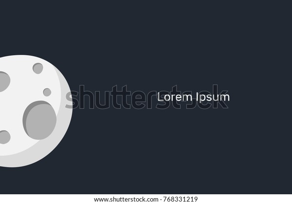 Flat banner with\
text, space moon, in the void, in the universe, vector\
illustration, blue, dark, white,\
gray