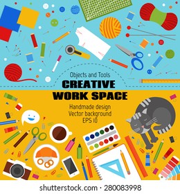Flat banners. Creative work space. Vector illustration. Design, sew.