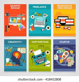 Flat banners, Graphic Design, Copywriting, Creativity, startup, Responsive Webdesign and Freelance Concept