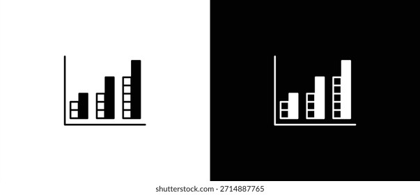 Flat bar chart icon. Business chart icon with graph, statistics, bar chart for finance or analysis. Bar chart with horizontal and vertical layout for data growth. Vector on transparent and black background.