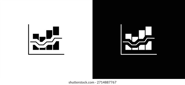 Flat bar chart icon. Business chart icon with graph, statistics, bar chart for finance or analysis. Bar chart with horizontal and vertical layout for data growth. Vector on transparent and black background.