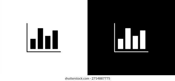 Flat bar chart icon. Business chart icon with graph, statistics, bar chart for finance or analysis. Bar chart with horizontal and vertical layout for data growth. Vector on transparent and black background.