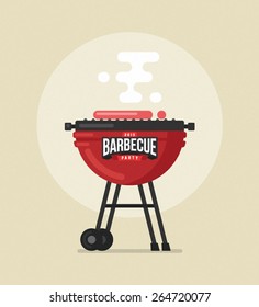 Flat barbecue poster with smoke and sausages