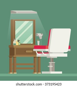 Flat barbershop. Interior. Vector illustration