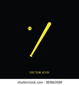 Flat baseball bat icon. Ball illustration.
