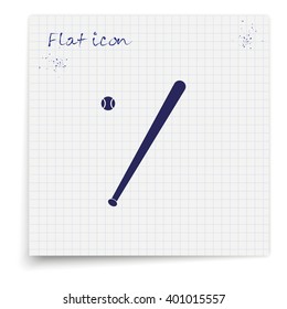 Flat baseball bat icon. Ball illustration.