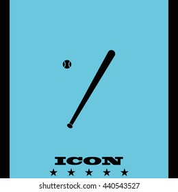 Flat baseball bat icon. Ball illustration.