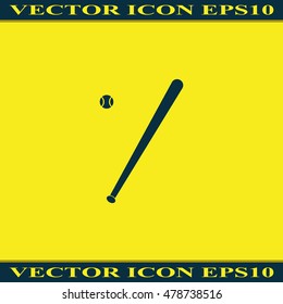 Flat baseball bat icon. Ball illustration.