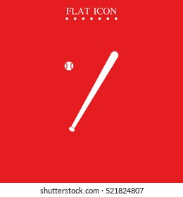 Flat baseball bat icon. Ball illustration.