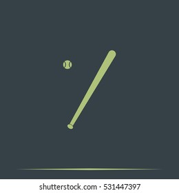 Flat baseball bat icon. Ball illustration.
