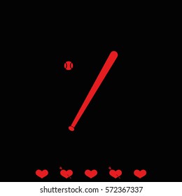 Flat baseball bat icon. Ball illustration.