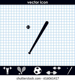 Flat baseball bat icon. Ball illustration.