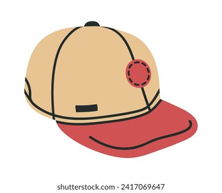 gorra plana de béisbol. Cabeza deportiva textil, accesorio de moda unisex, ilustración plana de vector dibujada a mano. Gorra de béisbol con visera