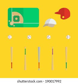 Flat baseball icons design with yellow background