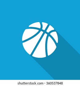 Flat Basketball icon with long shadow on blue backround