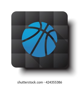 Flat Basketball icon on black app button with drop shadow