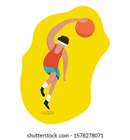 Flat basketball player character doing a slam dunk illustration vector
