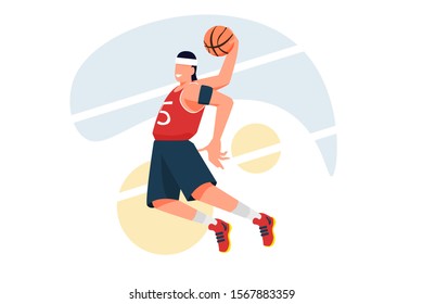Flat basketball vector illustration for banner or templates. Basketball dunk.