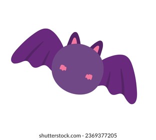 Flat bat cartoon on white background for your design for the holiday Halloween. Doodle Vector illustration