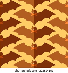 Flat bat with tie bow, Halloween vector seamless pattern