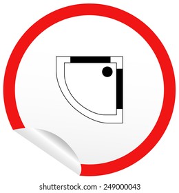 Flat bath icon on sticker for floor plan outline. Line editable EPS10 vector furniture illustration. View from above