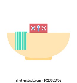 Flat bath icon with bath tap and towel vector illustration