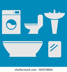 Flat bathroom
Five icons typical to the bathroom. Washer, sink, mirror, pan, bath.