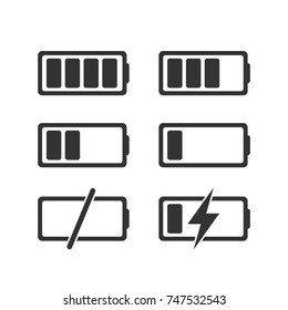 Flat battery charge phases icons collection for design