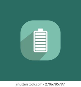 Ícone de bateria plana com sombra longa, design moderno simples perfeito para aplicativos móveis.
