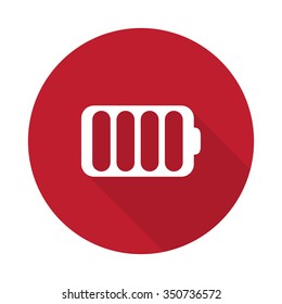 Flat Battery icon with long shadow on red circle