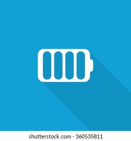 Flat Battery icon with long shadow on blue backround
