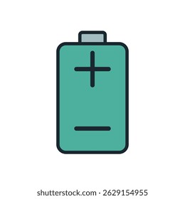 Flat Battery Icon with Positive and Negative Sign for Mobile App or Tech Interface Design