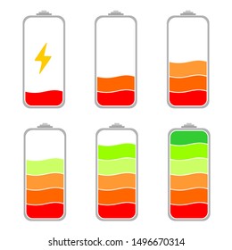 Flat battery icons with charging level indicator