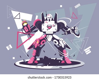 Ilustración del concepto de robot de batalla plana