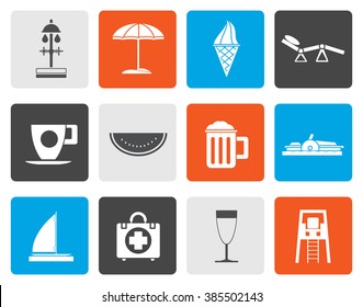 Flat beach and holiday icons - vector icon set