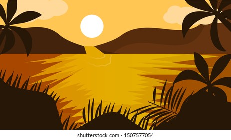 A flat beach landscape With palm tree