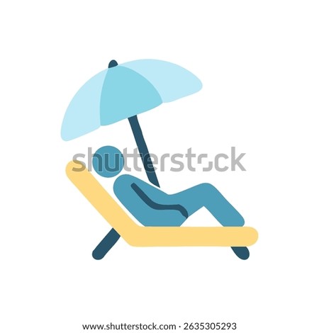 Flat Beach Relaxation Icon – Person on Sun Lounger with Umbrella