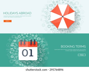 Flat beach umbrella and calendar. Travel and summer holidays. Vacation  and journey. Planning.